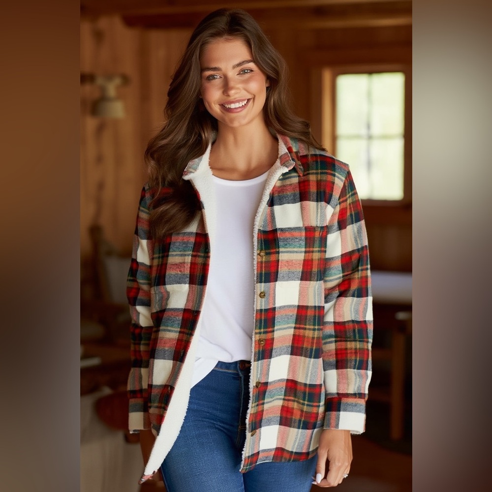 J. Crew Sherpa-lined Button-down Flannel Shirt-Jacket / Shacket Plaid